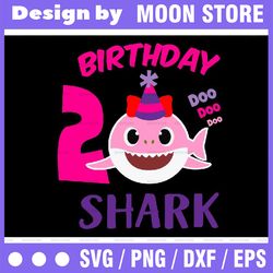 Shark 2nd Birthday Svg, Girl Birthday Shark Svg Dxf Eps, Girl Second Birthday Clipart, Two Year Old, Baby, Shark, 2nd Bi