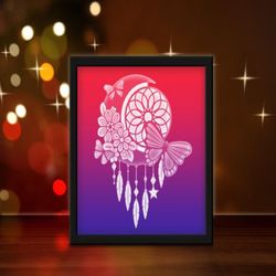 moon dream catcher light box sublimation, shadow box template, paper cutting template, light box svg files, 3d papercut