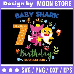 Shark 7th Birthday Svg, Boy Birthday Shark Svg Dxf Eps, Boy seventh Birthday Clipart, seven Year Old, Baby, Shark, 7th B