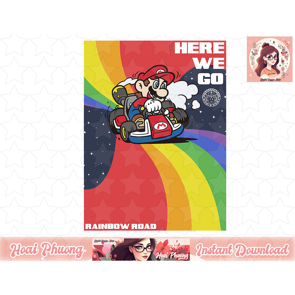 Mario Kart Pride Mario Here We Go Rainbow Road Poster T-Shirt.jpg