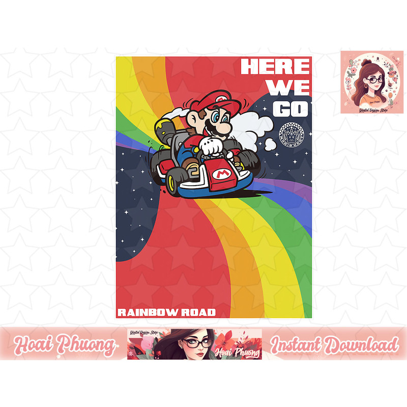 Mario Kart Pride Mario Here We Go Rainbow Road Poster T-Shirt.jpg
