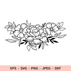 Floral Border Svg Peonies Flowers Leaves File for Cricut dxf for laser cut