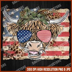 highland cow merica 4th july us flag glasses western patriot 4th of july, memorial day, american flag, independence day