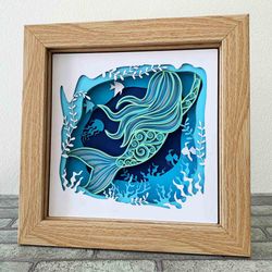 mermaid 3d shadow box svg/ multilayer mermaid and the ocean/ 3d mandala mermaid/ sea creature light box/ for cricut