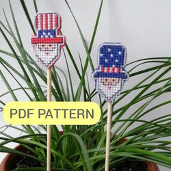 Uncle Sam Pattern, Cross Stitch Pin, Plant Pot decoration, 4th july, PDF Instant download, for beginner, Uncle Sam pin,