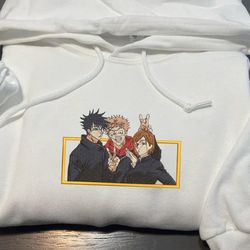 itadori, fushiguro and kugisaki embroidered crewneck, jujutsu kaisen embroidered sweatshirt, unisex tshirt