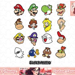 nintendo super mario character faces grid graphic png sublimation design, digital design