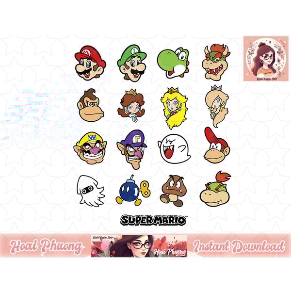 Nintendo Super Mario Character Faces Grid Graphic PNG Sublim | Inspire ...
