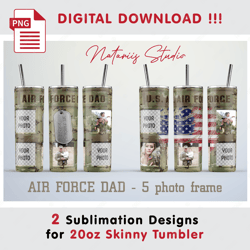 2 Air Force Dad Photo Frame Templates - Seamless Sublimation Patterns - 20oz SKINNY TUMBLER - Full Tumbler Wrap