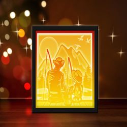 fishing dad and daughter light box, shadow box template, paper cutting template, light box svg files, 3d papercut lightb