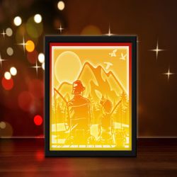fishing dad and son light box, shadow box template, paper cutting template, light box svg files, 3d papercut lightbox sv