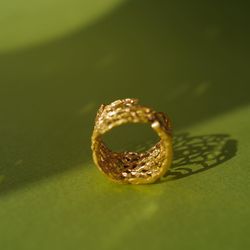 Fan coral ring. Solid brass, high-quality gilding. Handmade