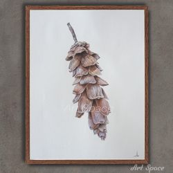 original watercolor painting "pine cone" kitchen decoration, botany, illustration, playroom, decoration for office, art