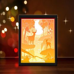 deer, shadow box template, paper cutting template, light box svg files, 3d papercut lightbox svg, file diy, cutting cric