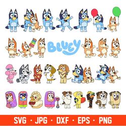 Bluey Characters Bundle SVG, Bluey SVG, Bluey Cartoon SVG, Cartoon SVG PNG DXF EPS Digital File - Digital File