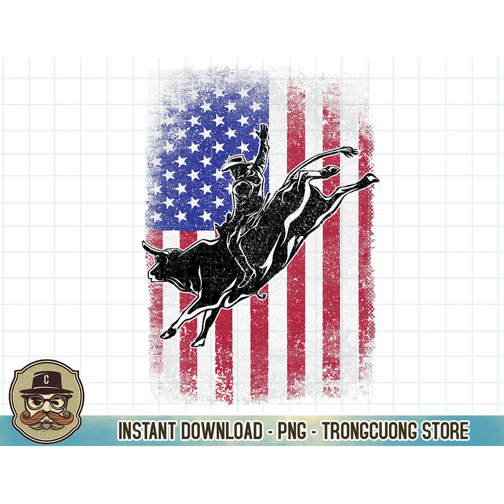 Bull Rodeo Riding Rider Cowboy Western American Flag.jpg