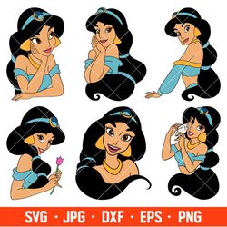 jasmine bundle svg, princess jasmine svg, jasmine aladdin svg, disney princess svg, png jpg dxf eps file - digital file