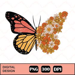 retro flower butterfly sublimation png, retro flower butterfly sublimation, butterfly png, flower png, sublimation desig