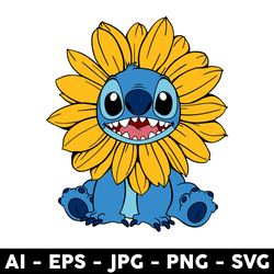 stitch sunflower svg, stich svg, sunflower svg, daily freebies svg, cartoon svg, png dxf eps digital file - digital file