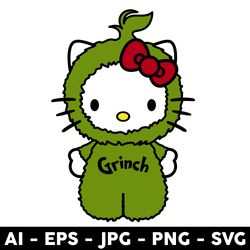 hello kitty grinch svg, hello kitty svg, grinch svg, png jpg dxf eps digital file - digital file