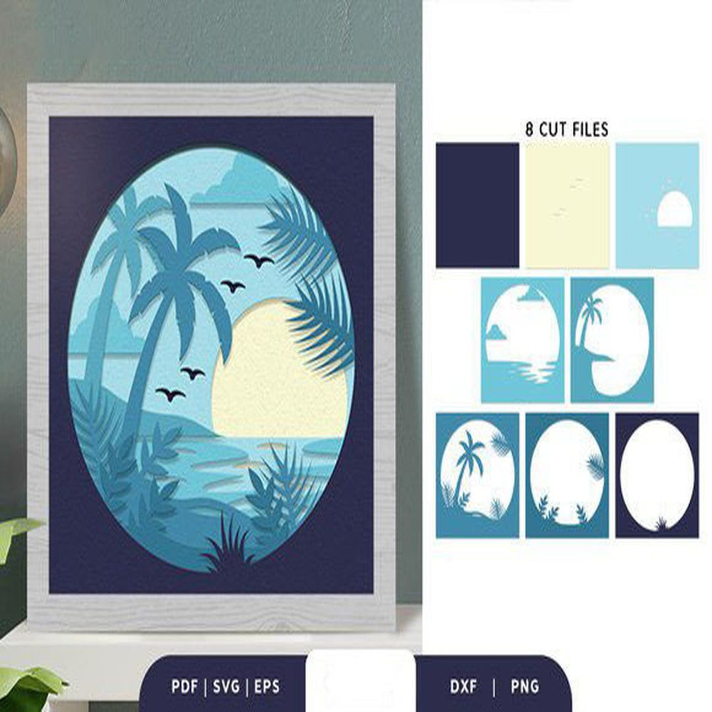 1080x1080 size Tropical-Beach-Sunset-3D-Shadow-Box-3D-SVG-67997234-2-580x386.jpg