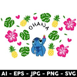ohana stitch summer full wrap svg, ohana stitch svg, stitch svg, starbucks svg, png jpg dxf eps file - digital file