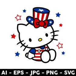 patriotic kitty svg, 4th of july kitty svg, american flag kitty svg, patriotic day svg, png jpg dxf eps - digital file