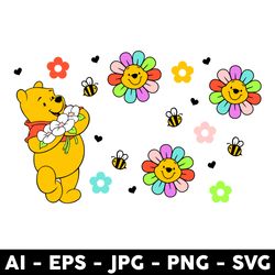 sunflower pooh bear full wrap svg, sunflower pooh bear svg, pooh bear svg, sunflower svg, bear svg - digital file