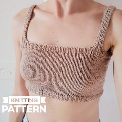 Knitting Pattern & Tutorial Crop Top, Knit Square Neck Crop Top, Summer Knitting Top Easy, One Size S/m