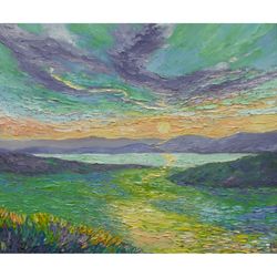 Meadow Painting Sunrise Original Art Impressionist Art Impasto Painting Landscape Oil Painting 20"x24" by Ksenia De
