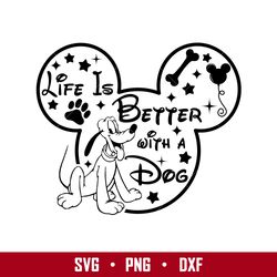 mickey outline pluto life is better with a dog svg, disney svg, png eps digital file