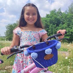 Kid bike basket. Blue wicker bike basket. Bicycle basket. Bike bag. Bike accessories. Rainbow basket. Gift basket.