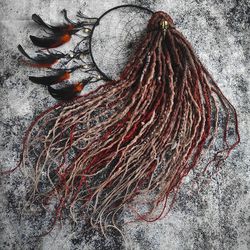 Brown with Red Ginger Ombre Synthetic Dreads with Braids. Textured/Bumpy.