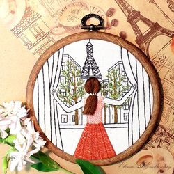 Handmade Handmade Embroidery, Eiffel Tower Paris Decor Picture, Gift for Women Mom, Sister, Contemporary 3D Embroidery