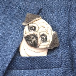 Custom pug dog portrait pin from photo Handmade needle felted pet brooch Personalized dog replica