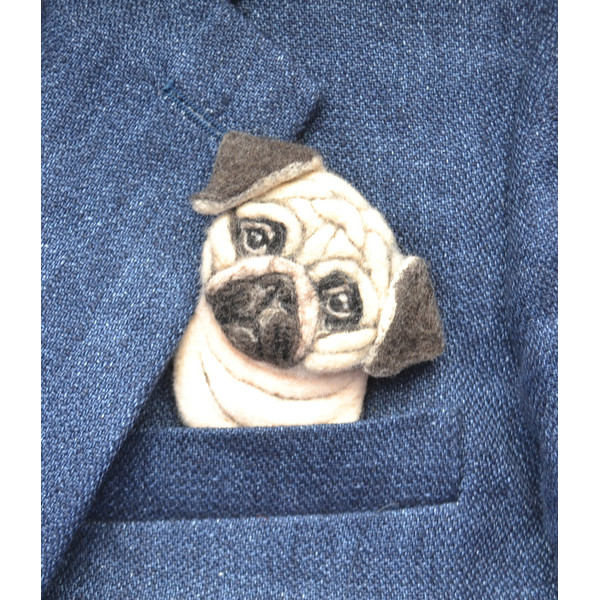 Custom-pug-dog-portrait-pin-from-photo-Handmade-needle-felted-pet-brooch
