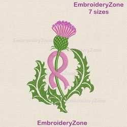 Pink Ribbon and thistle embroidery design, thistle and pink ribbon embroidery pattern, 7 sizes
