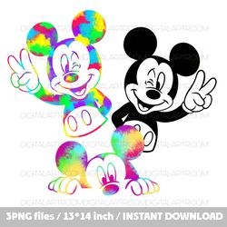 Colorful bright Mickey 3 Png Sublimation design Digital illustration Clipart