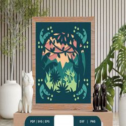 tropical dense forest 3d shadow box svg, shadow box template, paper cutting template, light box svg files, 3d papercut l