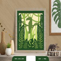 tropical leaves 3d paper cut, shadow box template, paper cutting template, light box svg files, 3d papercut lightbox svg