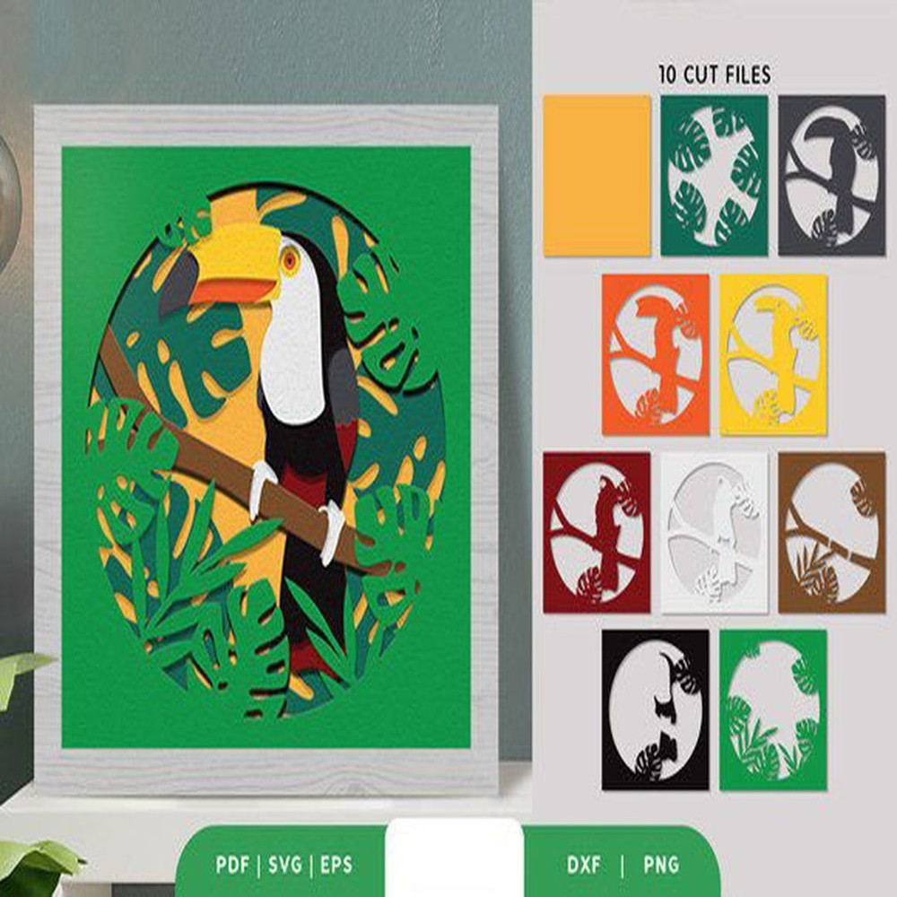 1080x1080 size Tropical-Toucan-3D-Shadow-Box-Paper-Cut-3D-SVG-67995622-2-580x386.jpg