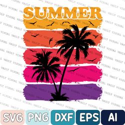 summer beach svg, summer svg, png, palm trees and sunset svg, design download