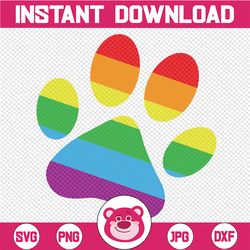 lgbt print paw svg, rainbow paw svg, dog paws, pet paw print svg, cat paw print svg, cut file, vector