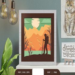 woman in the nature 3d shadow box svg, shadow box template, paper cutting template, light box svg files, 3d papercut lig