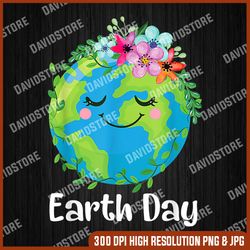 earth day png, cute earth with floral earth day png, planet png, digital file, png high quality, sublimation