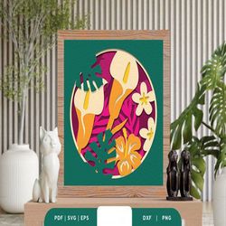 tropical forest 3d layered paper cut, shadow box template, paper cutting template, light box svg files, 3d papercut ligh