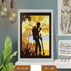 man in the nature 3d shadow box svg, shadow box template, paper cutting template, light box svg files, 3d papercut light