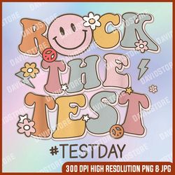 retro rock the test png, testing day motivational teacher student png, school test day png,  digital file, png high