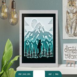 girl in the nature 3d shadow box svg, shadow box template, paper cutting template, light box svg files, 3d papercut ligh