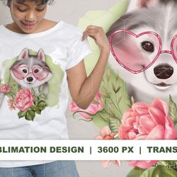 Dog and flowers PNG Sublimation